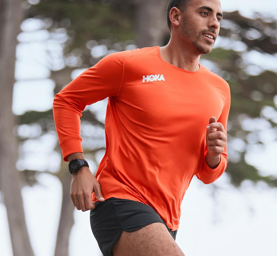 Hoka One One Tops Mens Orange - Performance 3/4 Sleeve - 17249HKNA